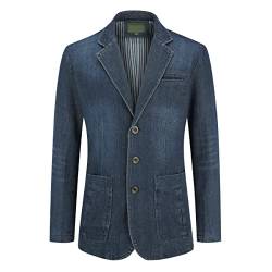 YOUTHUP Herren Slim Fit Denim Sakko Casual Business Freizeit 3 Knöpfe Anzugsjacke mehrere Taschen Blazer, Blau, XS von YOUTHUP