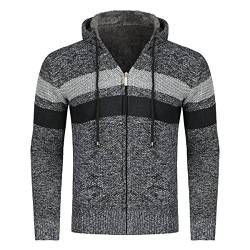 YOUTHUP Herren Strickjacke mit Kapuze Fleece Gefüttert Winter Cardigan Strick Fleecejacke Reißverschluss Kapuzenjacke, Dunkelgrau, XXL von YOUTHUP