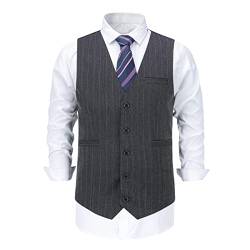 YOUTHUP Herren Weste Anzugweste Slim Fit Vertikal Gestreift Hochzeit Herrenweste Formelle Anzug Westen für Männer, Dunkelgrau, 3XL von YOUTHUP