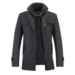 YOUTHUP Herren Wollmantel Dick Winter Kurzmantel Regular Fit Wintermantel Freizeit Herrenmantel Übergangsmantel, Grau, L von YOUTHUP