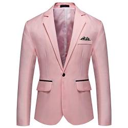 YOUTHUP Sakko Herren Leichter Regular Fit Anzug Jacke für Männer Freizeit Jackett Blazer, Rosa, L von YOUTHUP