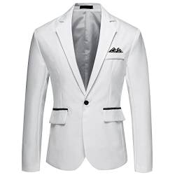 YOUTHUP Sakko Herren Leichter Regular Fit Anzug Jacke für Männer Freizeit Jackett Blazer, Weiß, L von YOUTHUP