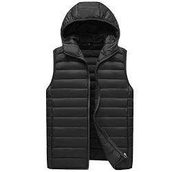 YOUTHUP Weste Herren Kapuzenweste Leichter Winter Steppweste Dicke Gepolsterte Körperwärmer Gilet mit Kapuze, Schwarz, XL von YOUTHUP