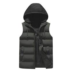 YOUTHUP Weste Herren Steppweste mit Kapuze Outdoor Freiziet Winterweste Leicht Winddicht Kapuzenweste Bodywarmer Gilet, Armee Grün, S von YOUTHUP