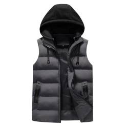 YOUTHUP Weste Herren Steppweste mit Kapuze Outdoor Freiziet Winterweste Leicht Winddicht Kapuzenweste Bodywarmer Gilet, Grau, L von YOUTHUP