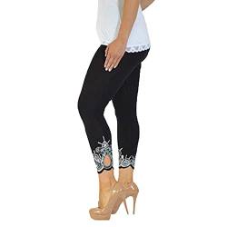 Cropped-Spitzen-Leggings für Damen, Übergröße, Stretch, hohe Taille, Caprihose, Po, Lifting, schmal, lässig, weiche Yoga-Strumpfhose, A#Black, 4XL von YOUYING