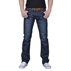 Herren-Jeans mit weitem Bein, Stretch, entspannte Passform, lässige Denim-Hose, Reißverschluss, Vintage, gewaschene Baggy-Hip-Hop-Denim-Hose, Streetwear, Blau, 54 DE von YOUYING
