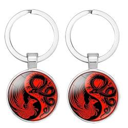 Keychain Schlüsselanhänger Zubehör Im Chinesischen Stil Yin Yang Tai Chi Klatsch Karte Panda Katze Fußabdruck Zeit Edelstein Schlüsselanhänger Kleines Geschenk Drachen Und Phönix Tai Chi 2 Stück von YOYUMI