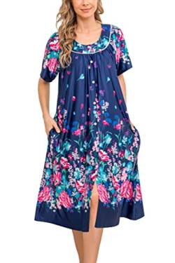 YOZLY Hauskleid für Damen, Knopfleiste, Muumuuuuu, bedruckt, Nachthemd, S-XXL, navy, XX-Large von YOZLY