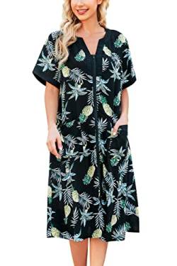 YOZLY Hauskleider für Damen, Reißverschluss vorne, leichter Staubmantel mit Taschen, Ananas, XX-Large von YOZLY