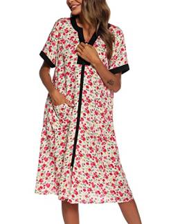YOZLY Hauskleider für Damen, Reißverschluss vorne, leichter Staubmantel mit Taschen, Pink, XX-Large von YOZLY