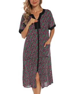 YOZLY Hauskleider für Damen, Reißverschluss vorne, leichter Staubmantel mit Taschen, Violett, Mittel von YOZLY