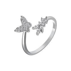 YPOSPDD 2023 Ehering-Sets for Damen, verstellbarer Schmetterlingsring mit Diamanten for Damen, Modeschmuck, beliebt (Color : Silver, Size : One Size) von YPOSPDD
