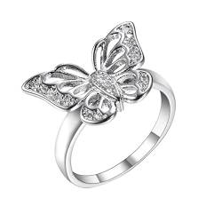 YPOSPDD 2023 Hochzeit & Verlobungsringe_ Kreative Frauen Zirkon Armband Tier Schmetterling Schmuck Ring Ehering (Color : Silver, Size : 9) von YPOSPDD