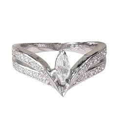 YPOSPDD Ehering-Sets for Sie 2023_ Silberner V-förmiger Ring, Diamant-V-Strassring, eleganter Strassring (Color : Silver, Size : 6) von YPOSPDD