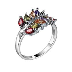 YPOSPDD Verlobungsringe for Frauen_ Frauen Sieben Farben Zirkonia Ring Versprechen Verlobung Eheringe (Color : Silver, Size : 9) von YPOSPDD