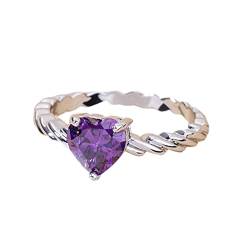 YPOSPDD Versprechensringe for Frauen_ Herzförmiger lila Zirkon-Ring, luxuriöser Iced-Out-Schmuck, Versprechen, Verlobung, Eheringe (Color : Purple, Size : 8) von YPOSPDD