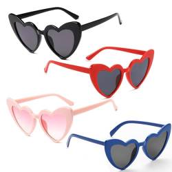 YQBFTC 4 Stück Herz Sonnenbrille mit UV400 Schutz,Herzförmige Party-Sonnenbrille,Herzform Sonnenbrille Damen Hippie Brille Sonnenbrille für Mädchen Frauen Einkaufen Reisen Party Outdoor(4 Farben) von YQBFTC