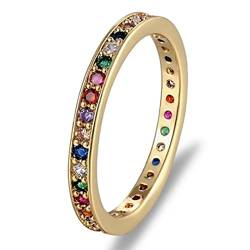 Bunter CZ Eternity Band Ring Thin Skinny Rainbow Color Klassische Einfache Runde Kreis Fingerringe-9,R6 von YQHWLKJ