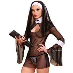 YQHWLKJ Frauen Cosplay Nonnen Uniform Transparente Sexy Dessous Exotische Nonne Halloween Kostüme Kleid Outfit-Schwarz von YQHWLKJ