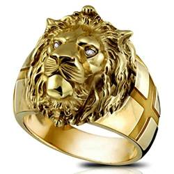 YQHWLKJ Goldener Löwenkopf Ring Edelstahl Coole Boy Band Party Lion Ring Dominierende Herren Ring Ring Ring Unisex Schmuck-9,GD von YQHWLKJ