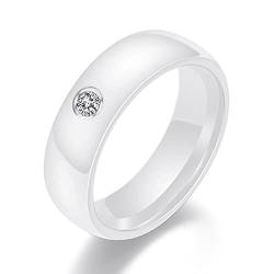 YQHWLKJ Schwarz Weiß Bunter Ring Keramikring Für Frauen Mit Großem Kristall Ringbreite 6mm Geschenk Für Männer-9,Weiß von YQHWLKJ