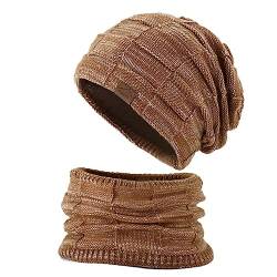 YR.Lover Wintermütze Strickmütze für Damen Herren warme Beanie Schal Set 2-Pack Baumwolle Beanie Cap Weiche Warme Kopfbedeckung für Männer und Frauen (Caramel) von YR.Lover