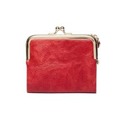 YRHHBYH Damen-Geldbörse mit Reißverschluss, kleine, zweifach Faltbare, kompakte Damen-Geldbörse, Retro-Kreditkartenetui aus PU-Leder, multifunktionale Münzgeldtaschen,Rot von YRHHBYH