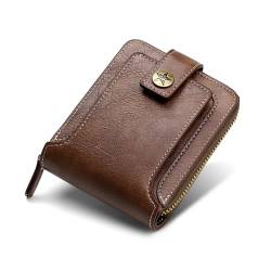 YRHHBYH Herren-Geldbörse im Vintage Stil,PU Leder,Kurze Geldbörse,Herren Hasp Reißverschluss Kupplung,einfarbige Geldbörsen,tragbarer Kartenhalter,schmaler Taschen Geldbörsen Organizer,Hellbraun von YRHHBYH