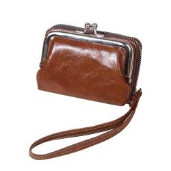 YRHHBYH Kleine Geldbörsen für Damen, Retro-Damenbrieftasche aus PU-Leder, multifunktionales Münzfach mit Reißverschluss, modischer, Accordian-Kreditkartenhalter,Braun von YRHHBYH