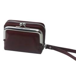 YRHHBYH Kleine Geldbörsen für Damen, Retro-Damenbrieftasche aus PU-Leder, multifunktionales Münzfach mit Reißverschluss, modischer, Accordian-Kreditkartenhalter,Rot von YRHHBYH