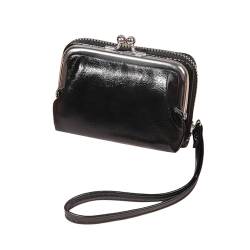 YRHHBYH Kleine Geldbörsen für Damen, Retro-Damenbrieftasche aus PU-Leder, multifunktionales Münzfach mit Reißverschluss, modischer, Accordian-Kreditkartenhalter,Schwarz von YRHHBYH