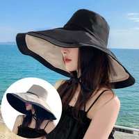 YRIIOMO Sonnenhut Sonnenschutz-Hut für Damen am Strand im Urlaub mit breiter Krempe, doppelseitig tragbar, winddicht. von YRIIOMO