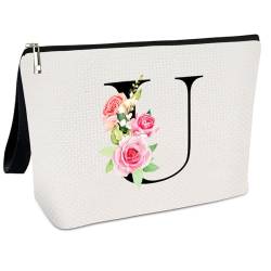 YRUBOHA Personalisierte Make-up-Tasche mit Initiale A-Z, Kosmetiktasche für Braut, Brautjungfer, Geburtstagsgeschenk für Frauen, Mutter, Geschenke für beste Freundin, farbe 1, U von YRUBOHA