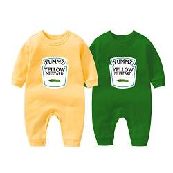 YSCULBUTOL Baby Twins Bodysuit Ketchup Senf Lustige Baby Zwillinge Outfits Baby Mädchen Zwillinge Strampler Set, Gelb und Grün, 6-9 Monate von YSCULBUTOL