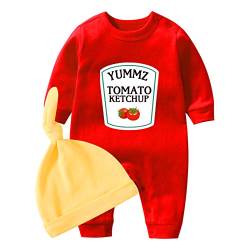 YSCULBUTOL Baby Zwillinge Body Junge Kurzarm T-Shirt Mädchen Twin Outift Tee Shirts Neugeborene Strampler, Red Ketchup, 0-3 Monate von YSCULBUTOL