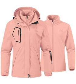 YSENTO Damen 3 in 1 Outdoor Winter Softshell Funktionsjacke mit Fleecejacke Wasserdichte Regenjacke Winter Warme Winddichte Übergangsjacke(Rosa,2XL) von YSENTO