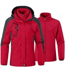 YSENTO Damen 3 in 1 Outdoor Winter Softshell Funktionsjacke mit Fleecejacke Wasserdichte Regenjacke Winter Warme Winddichte Übergangsjacke(Rot,XL) von YSENTO