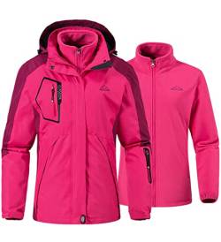 YSENTO Damen 3-in-1 Skijacke Winter FleeceJacke Wasserdichte Winddichte Warme Funktions Outdoor Softshell Jacke mit abnehmbarer Kapuze(Rosarot,S) von YSENTO