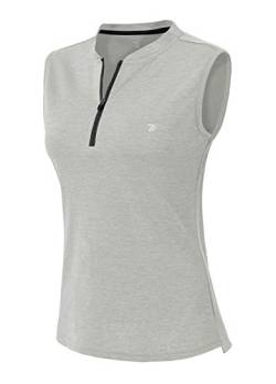 YSENTO Damen Dry Fit Tennis Golf Shirts 1/4 Reißverschluss ärmellos Kragenlos UPF 50+ Yoga Gym Workout Tops Shirts, Hellgrau, X-Groß von YSENTO