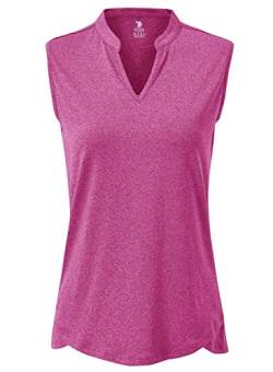 YSENTO Damen Golf Poloshirt Ärmelloses Schnelltrocknend V Ausschnitt Sport Oberteile Yoga Tennis Shirt Tank Tops(Rosenrot,2XL) von YSENTO