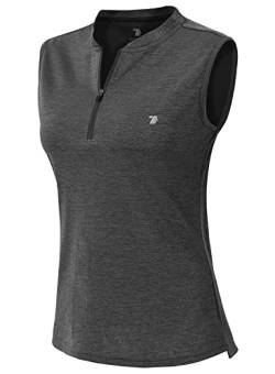 YSENTO Damen Golf Poloshirt Ärmelloses Tennis Shirts Atmungsaktiv Sport Tank Tops mit 1/4 Reißverschluss(Dunkelgrau,L) von YSENTO