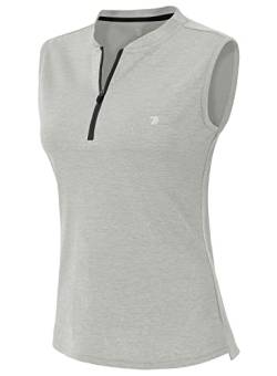 YSENTO Damen Golf Poloshirt Ärmelloses Tennis Shirts Atmungsaktiv Sport Tank Tops mit 1/4 Reißverschluss(Grau,L) von YSENTO