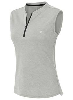 YSENTO Damen Golf Poloshirt Ärmelloses Tennis Shirts Atmungsaktiv Sport Tank Tops mit 1/4 Reißverschluss(Grau,XS) von YSENTO