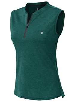 YSENTO Damen Golf Poloshirt Ärmelloses Tennis Shirts Atmungsaktiv Sport Tank Tops mit 1/4 Reißverschluss(Grün,XS) von YSENTO
