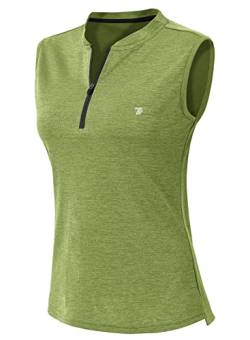 YSENTO Damen Golf Poloshirt Ärmelloses Tennis Shirts Atmungsaktiv Sport Tank Tops mit 1/4 Reißverschluss(Hanf grün,M) von YSENTO