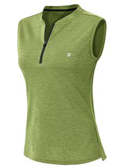 YSENTO Damen Golf Poloshirt Ärmelloses Tennis Shirts Atmungsaktiv Sport Tank Tops mit 1/4 Reißverschluss(Hanf grün,XS) von YSENTO