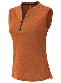 YSENTO Damen Golf Poloshirt Ärmelloses Tennis Shirts Atmungsaktiv Sport Tank Tops mit 1/4 Reißverschluss(Orange,S) von YSENTO