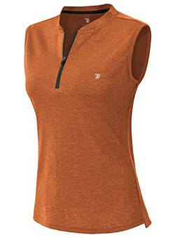 YSENTO Damen Golf Poloshirt Ärmelloses Tennis Shirts Atmungsaktiv Sport Tank Tops mit 1/4 Reißverschluss(Orange,XL) von YSENTO