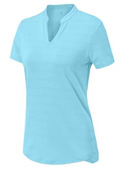 YSENTO Damen Golf Poloshirt Atmungsaktiv Sport Laufshirt Kurzarm V-Ausschnitt Funktionsshirt Sportbekleidung(02Blue,XL) von YSENTO